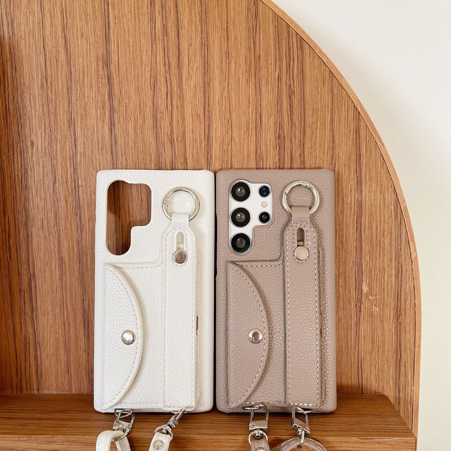 Wallet phone case with litchi pattern leather and card holder for Samsung phones