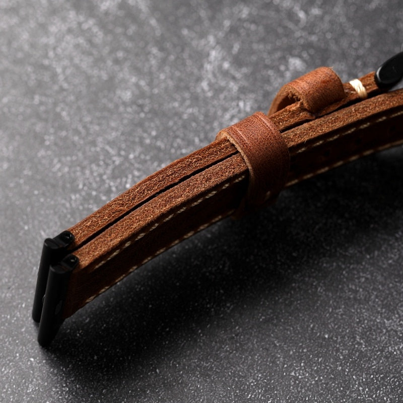 Natural cowhide leather strap compatible with 41mm to 45mm smartwatch sizes