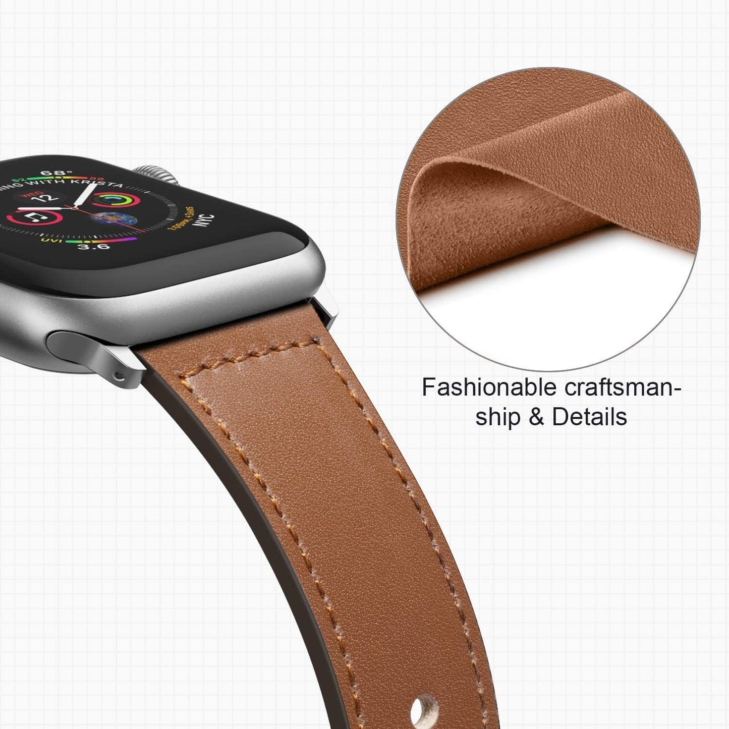 Nylon leather strap designed for 38mm to 41mm smartwatch sizes