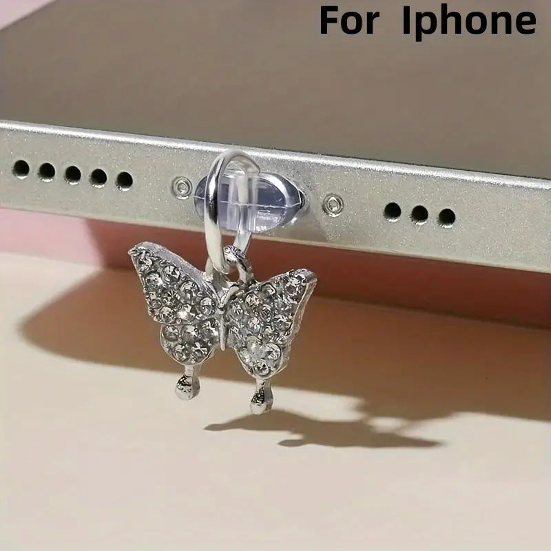 Phone charging plug with butterfly charm design
