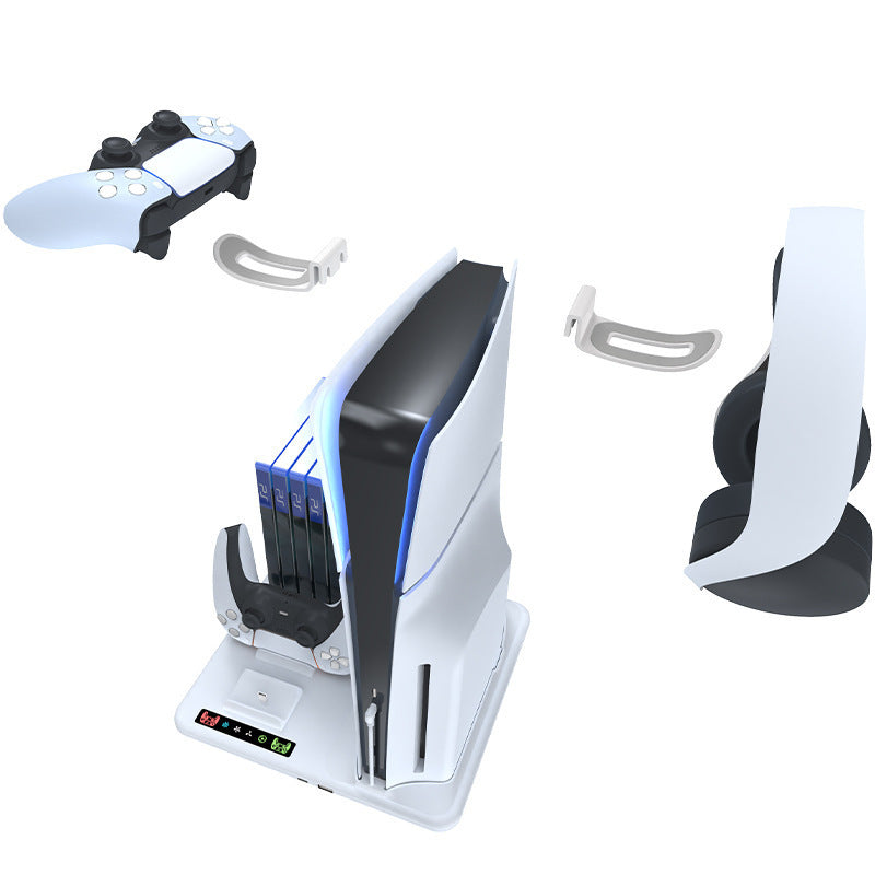 PS5 stand showing adjustable fan speed settings and airflow design