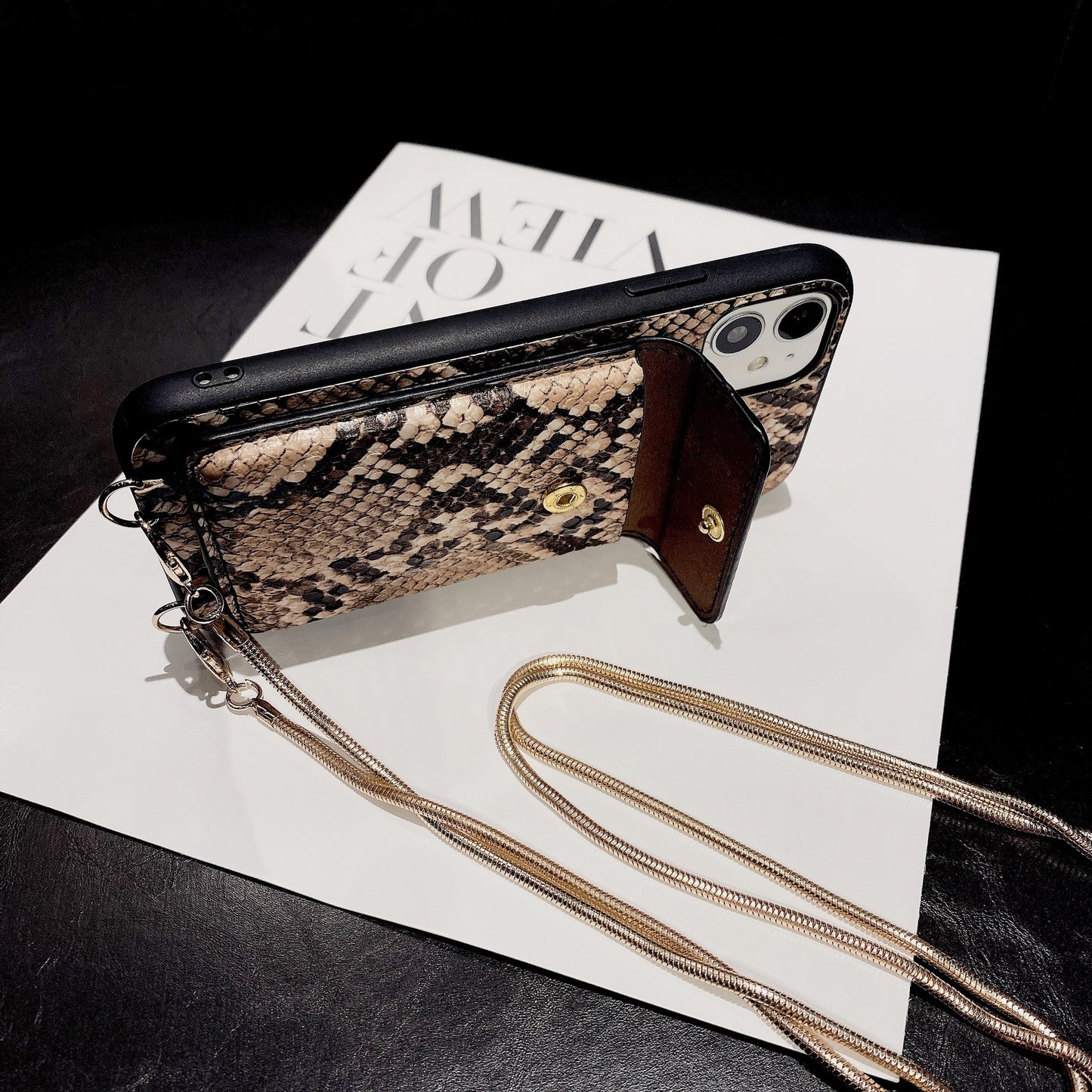 Snake print cell phone strap crossbody case