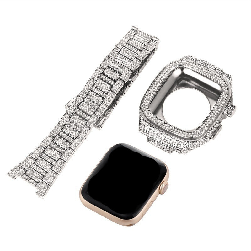 Premium stainless steel smartwatch band with diamond stones