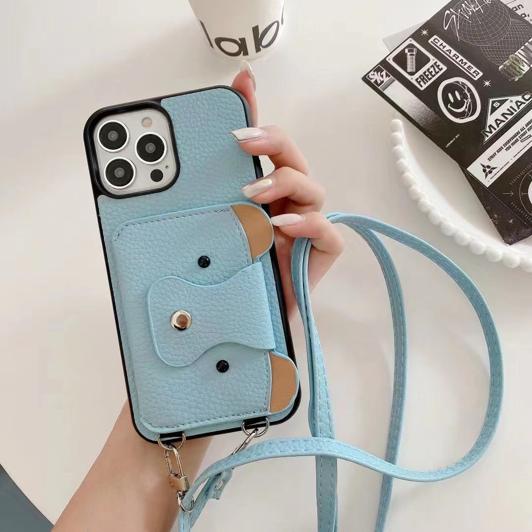 Synthetic leather protective iPhone case with cell phone strap