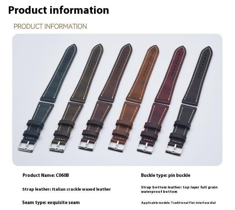 Thin genuine leather watch band for casual or formal wear