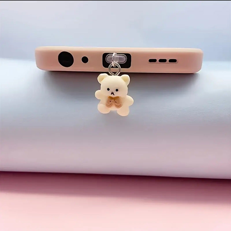 TPU USB-C dust plug set with cute bear and flower designs