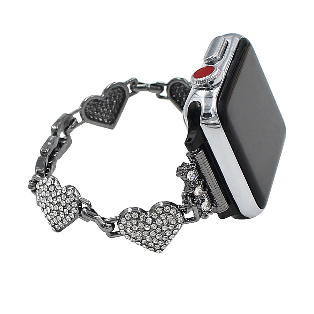 Apple Watch Ultra 2 compatible band with heart-shaped diamond accents