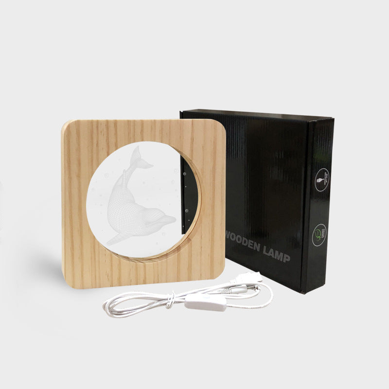 Wooden frame bedside night lamp with warm white glow