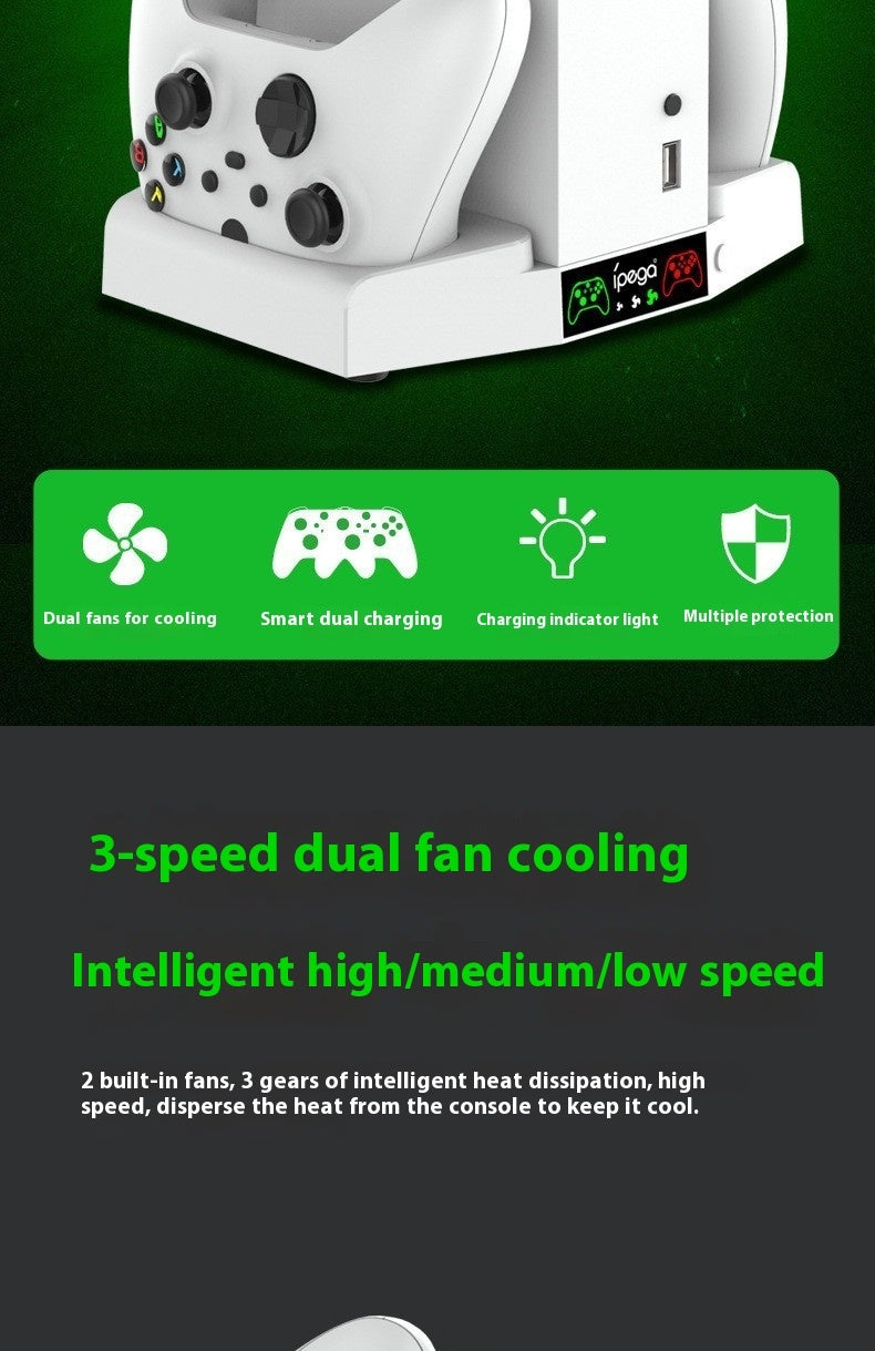 Close-up of built-in Xbox controller charger on cooling base