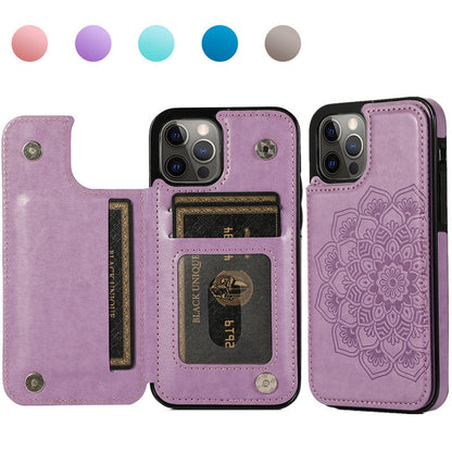 Phone Case Embossed Mobile Phone Leather Case Mandala Card Holder