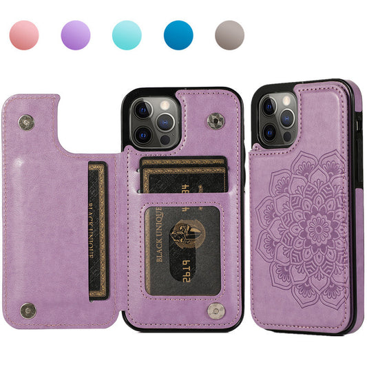 Phone Case Embossed Mobile Phone Leather Case Mandala Card Holder