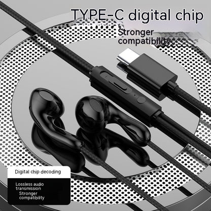 Flat Hole Type-C Earphones – In-Ear Wired Headset with Mic USB-C & 3.5 mm