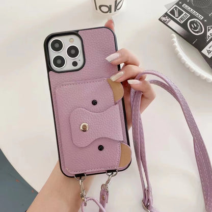Frosted PU Leather iPhone Crossbody Case with Phone Strap Holder – All-Inclusive Protective Cover