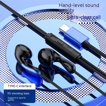 Flat Hole Type-C Earphones – In-Ear Wired Headset with Mic USB-C & 3.5 mm