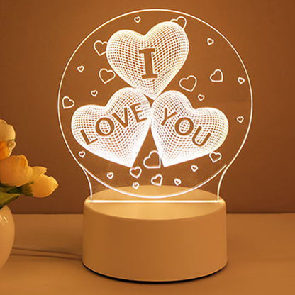 3D illusion desk lamp with acrylic panel glowing in warm light