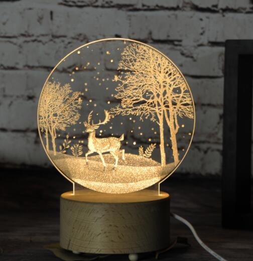 3D LED optical illusion night light with acrylic panel and wooden base