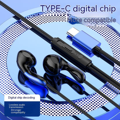 Flat Hole Type-C Earphones – In-Ear Wired Headset with Mic USB-C & 3.5 mm