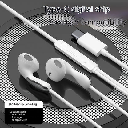 Flat Hole Type-C Earphones – In-Ear Wired Headset with Mic USB-C & 3.5 mm