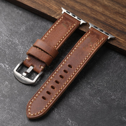 Light Brown Leather Strap for 41–45mm Models with Steel Buckle – Handmade Vintage Cowhide Watch Band