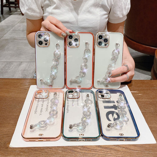 Electroplated Lens Chain Wrist Strap Phone Case