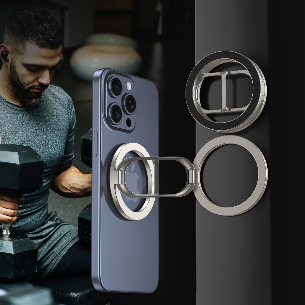 Double-sided magnetic phone holder and grip folded and MagSafe compatible