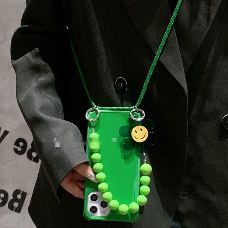 Chain Flower Green Crossbody Strap Phone Case