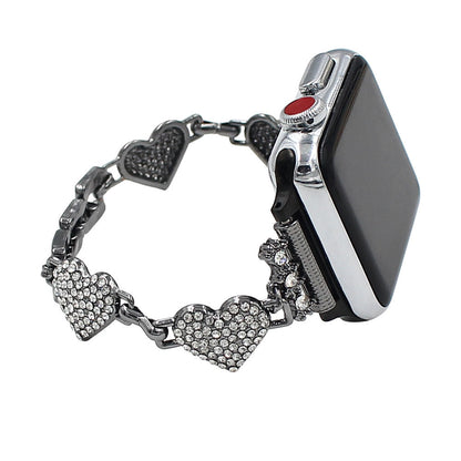Heart-Shaped Diamond Metal Strap Compatible with Apple Watch (38mm–49mm)