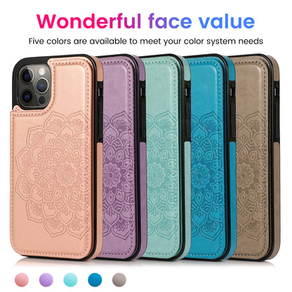 Phone Case Embossed Mobile Phone Leather Case Mandala Card Holder