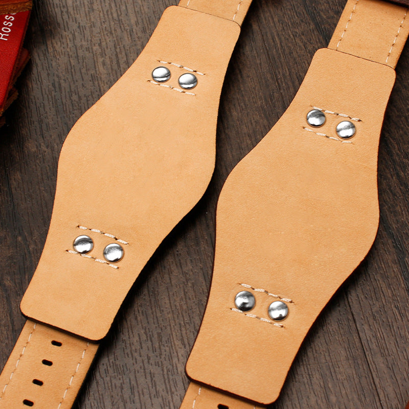 Adjustable leather watch strap with universal flat interface