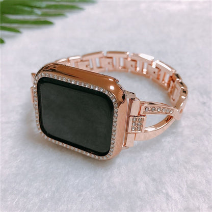 Silver stainless steel Apple Watch strap with rhinestones