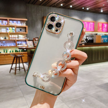 Electroplated TPU iPhone Case with Chain Wrist Strap – Phone Strap Holder & Crossbody Cell Phone Strap
