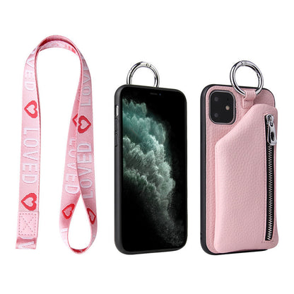 PU leather case compatible with beaded phone strap attachments