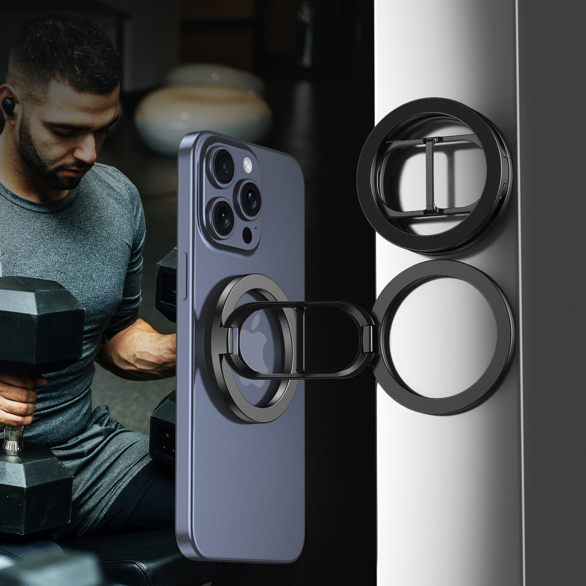 Double-sided magnetic phone holder and grip folded and MagSafe compatible