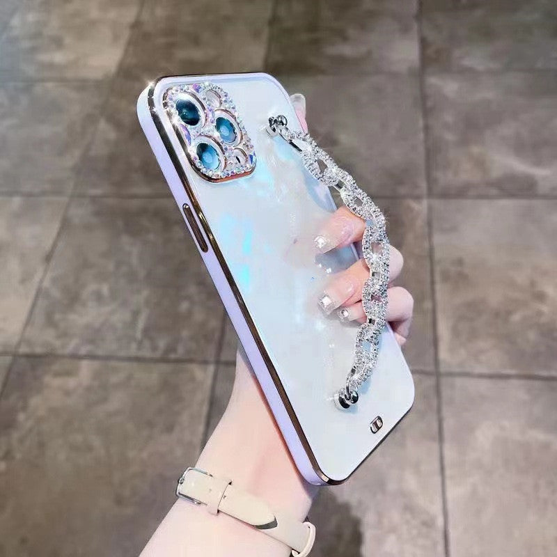 Electroplated TPU iPhone Case with Chain Wrist Strap – Phone Strap Holder & Crossbody Cell Phone Strap