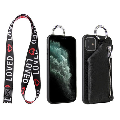 Cell phone strap wallet holder case with lanyard