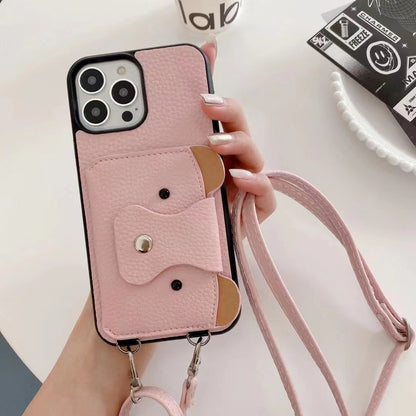 Frosted PU Leather iPhone Crossbody Case with Phone Strap Holder – All-Inclusive Protective Cover