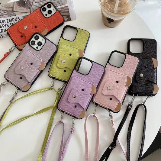Frosted PU leather crossbody phone case with strap for iPhone