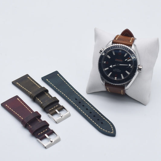 Slim genuine leather watch strap with steel buckle