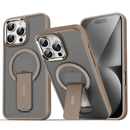 iPhone protective case with built-in magnetic stand for hands-free use