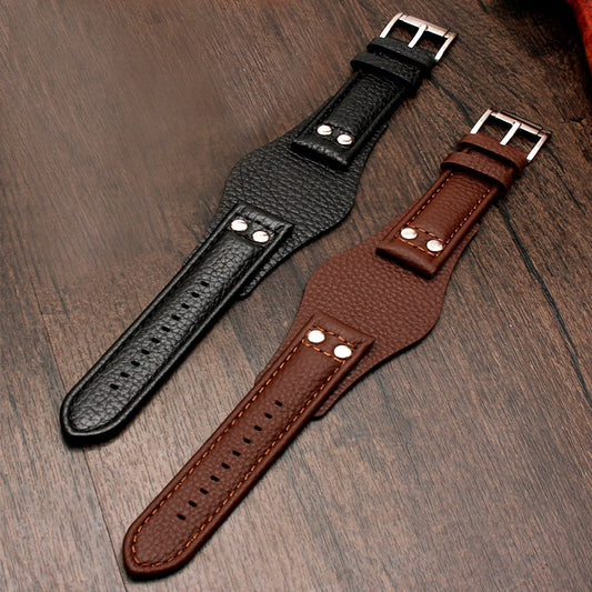Handcrafted Italian cowhide leather watch strap with pin buckle