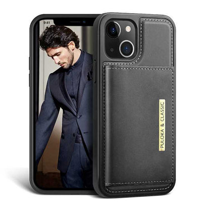 Magnetic phone case with detachable leather card holder