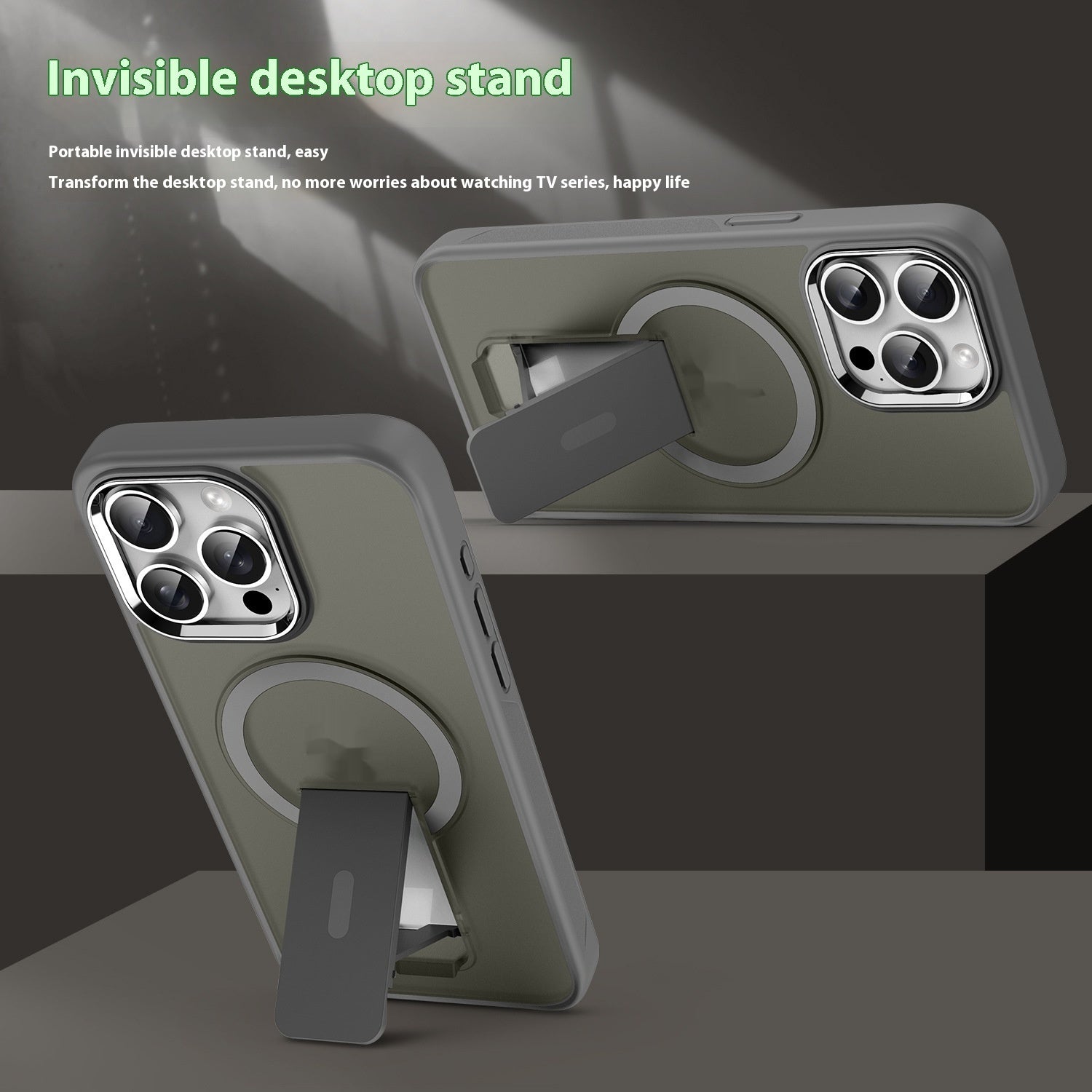 Frosted magnetic iPhone case with integrated MagSafe stand