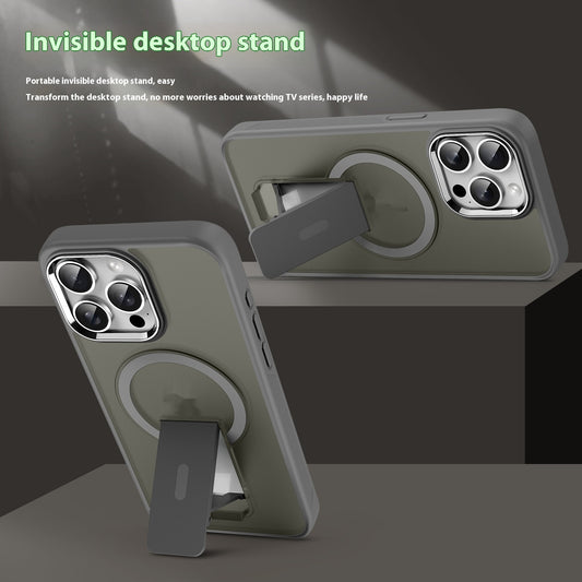 Frosted magnetic iPhone case with integrated MagSafe stand