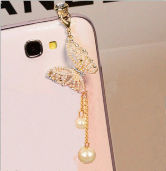 Main image of pearl butterfly pendant dust plug for 3.5mm headphone jack