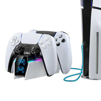RGB LED PS5 controller stand with dual charging dock