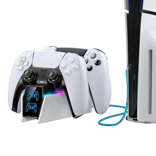 RGB LED PS5 controller stand with dual charging dock