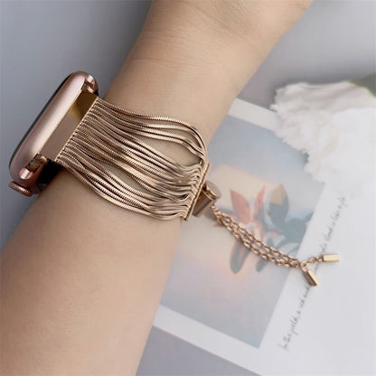 Slim stainless steel tassel watch band with adjustable clasp