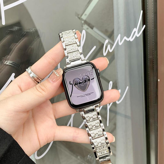 Three-plant diamond metal strap compatible with Apple Watch