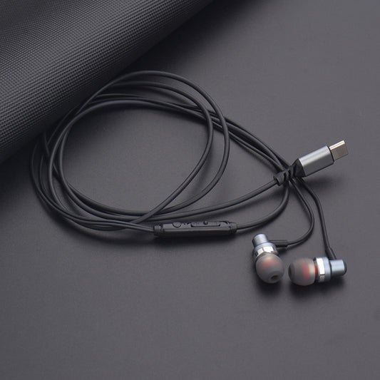 USB Type-C wired sports headset with in-ear and head-mounted design