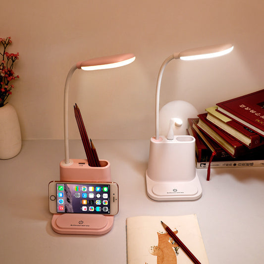 USB desk lamp with phone stand for studying and reading
